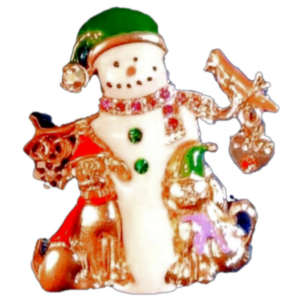 Enamel Holiday Snowman Brooch Pin